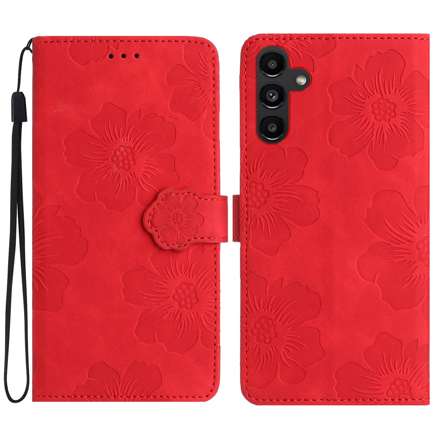 Flowers Imprinted Shell for Samsung Galaxy A13 5G Leather Phone Cover Wallet Stand Case with Strap