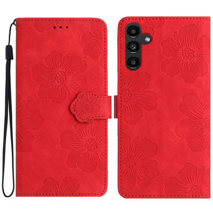 Flowers Imprinted Shell for Samsung Galaxy A13 5G Leather Phone Cover Wallet Stand Case with Strap