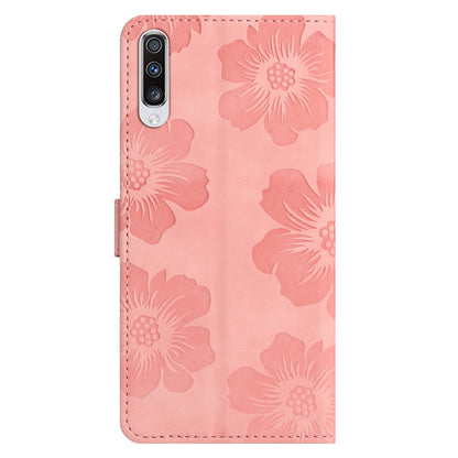 For Samsung Galaxy A70 Flowers Imprinted Anti-fingerprint Stand Leather Case Wallet Phone Cover