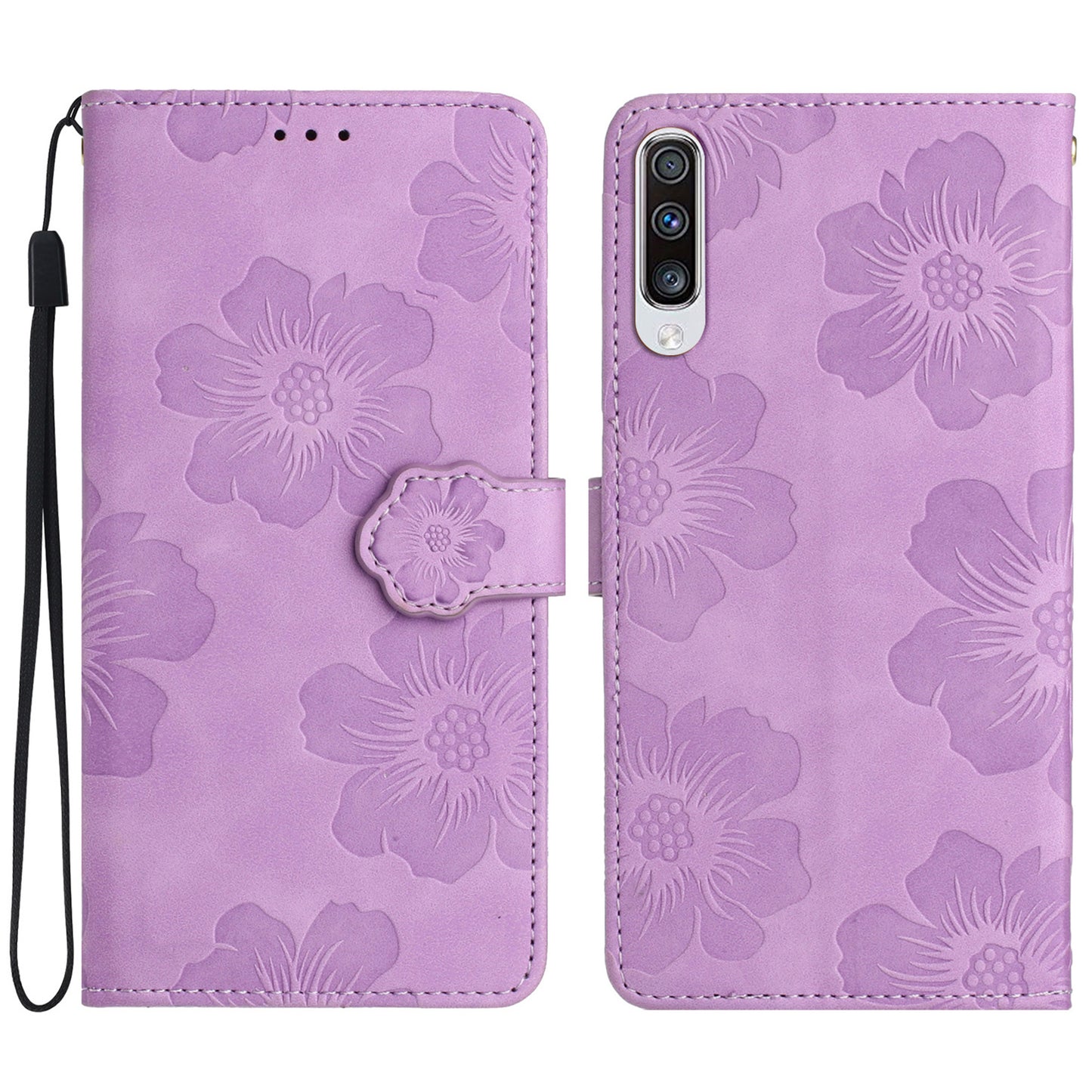 For Samsung Galaxy A70 Flowers Imprinted Anti-fingerprint Stand Leather Case Wallet Phone Cover