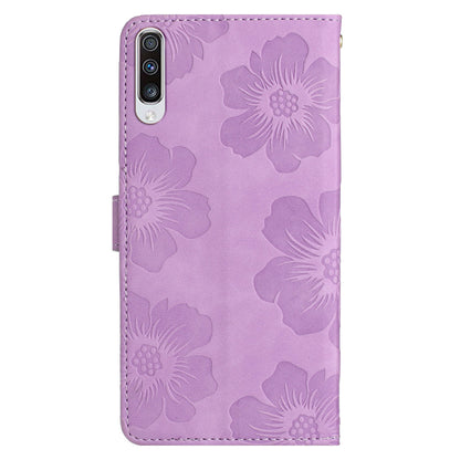 For Samsung Galaxy A70 Flowers Imprinted Anti-fingerprint Stand Leather Case Wallet Phone Cover