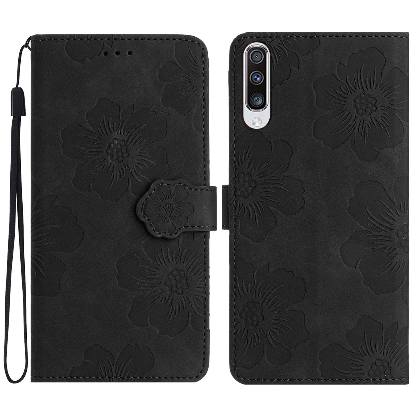 For Samsung Galaxy A70 Flowers Imprinted Anti-fingerprint Stand Leather Case Wallet Phone Cover