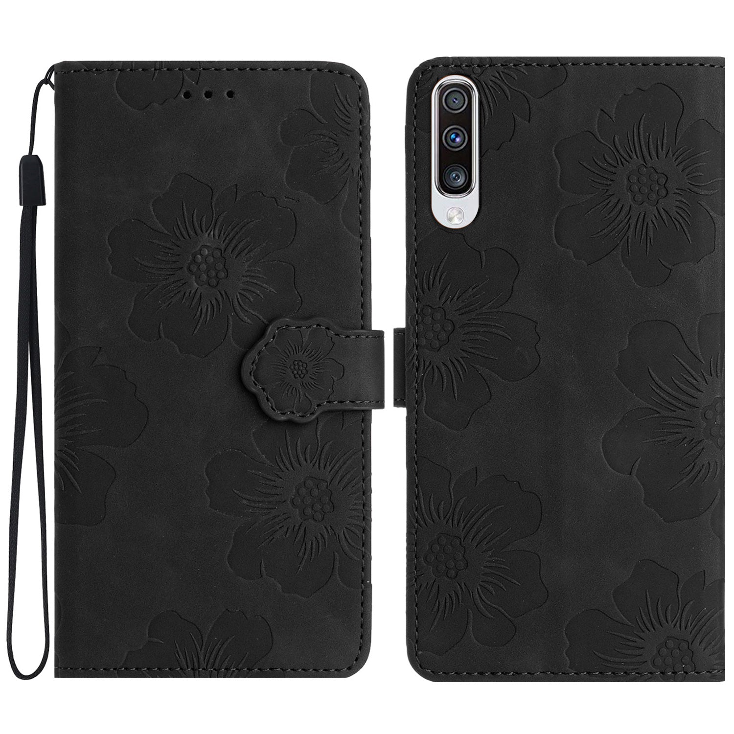 For Samsung Galaxy A70 Flowers Imprinted Anti-fingerprint Stand Leather Case Wallet Phone Cover