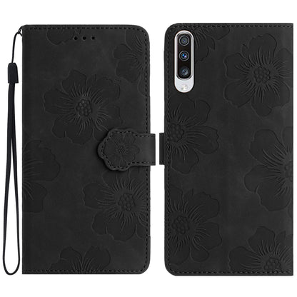 For Samsung Galaxy A70 Flowers Imprinted Anti-fingerprint Stand Leather Case Wallet Phone Cover