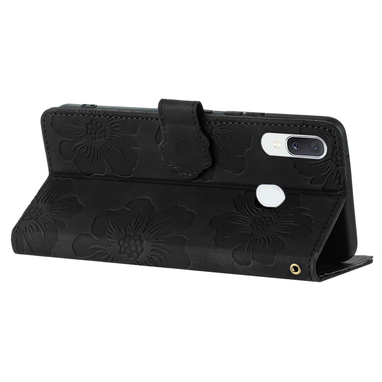 Shockproof Cover for Samsung Galaxy A40 Flowers Imprinted Stand Phone Wallet Leather Case