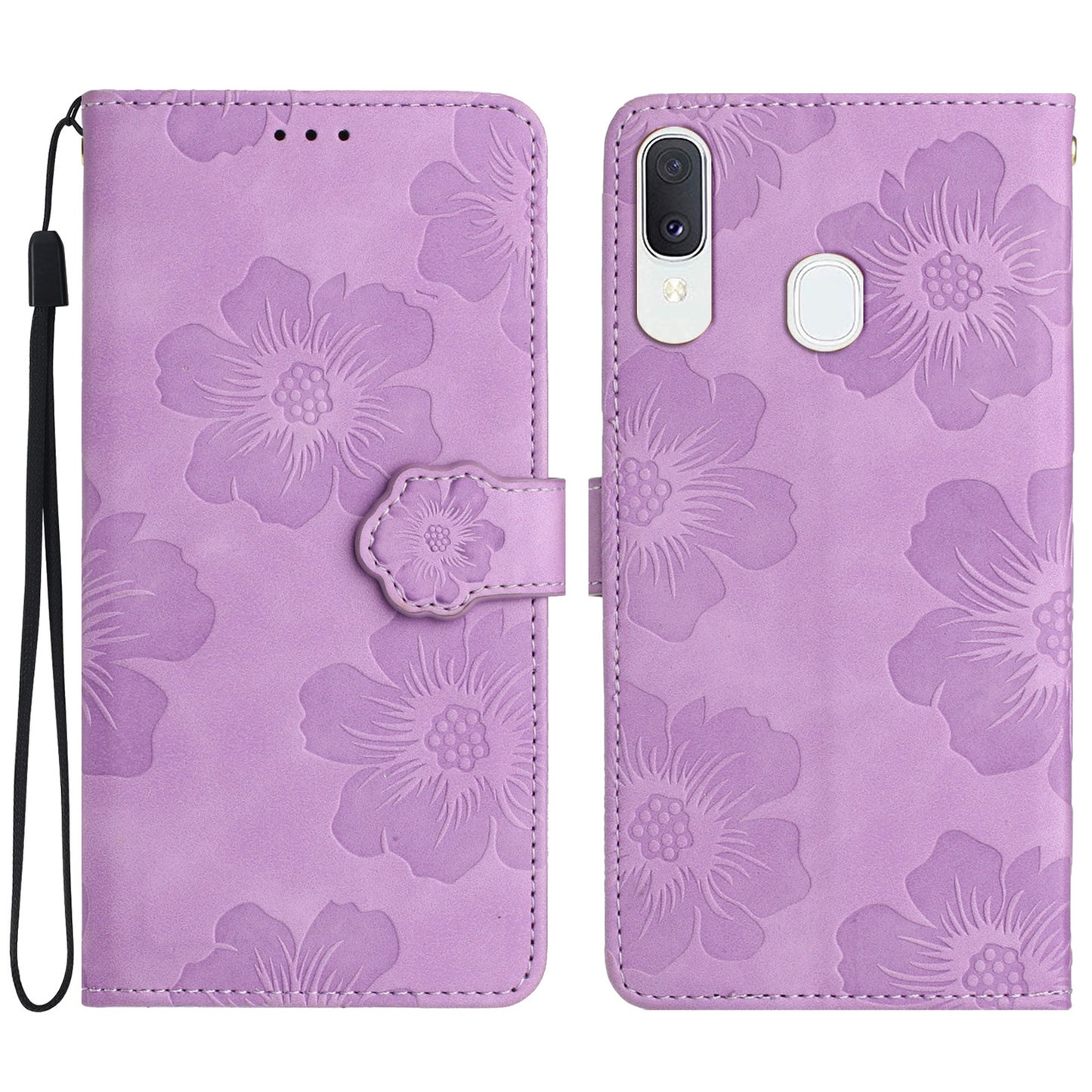 Shockproof Cover for Samsung Galaxy A40 Flowers Imprinted Stand Phone Wallet Leather Case