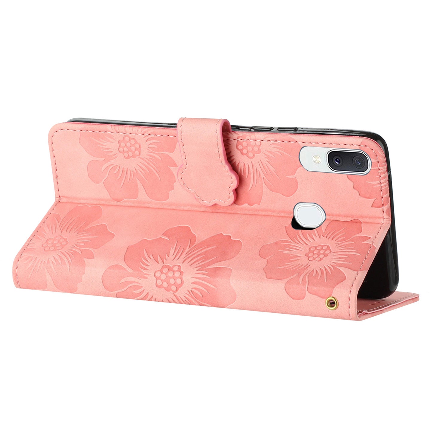 Shockproof Cover for Samsung Galaxy A40 Flowers Imprinted Stand Phone Wallet Leather Case