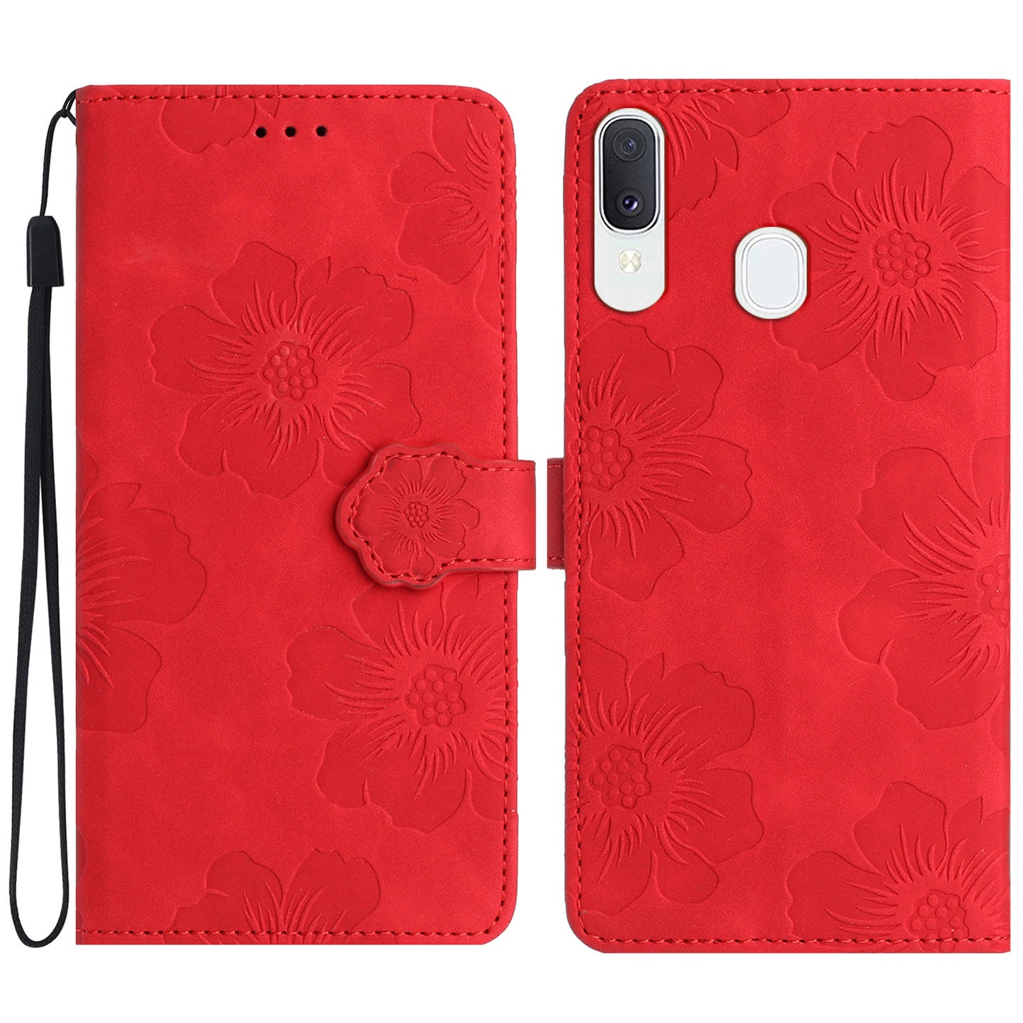 Shockproof Cover for Samsung Galaxy A40 Flowers Imprinted Stand Phone Wallet Leather Case