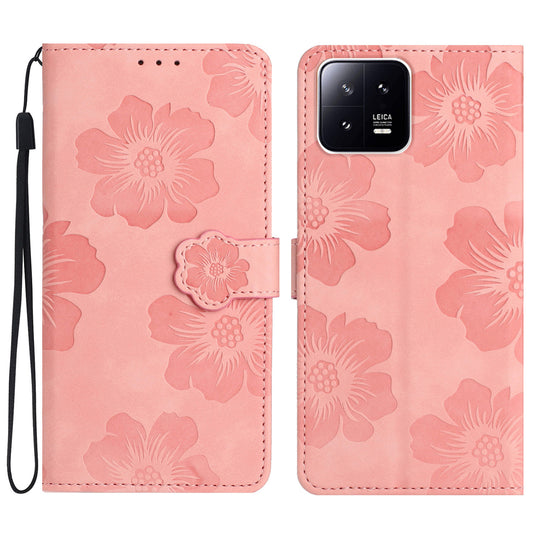 Leather Case for Xiaomi 13 Flowers Imprinted Stand Phone Wallet Shockproof Cover