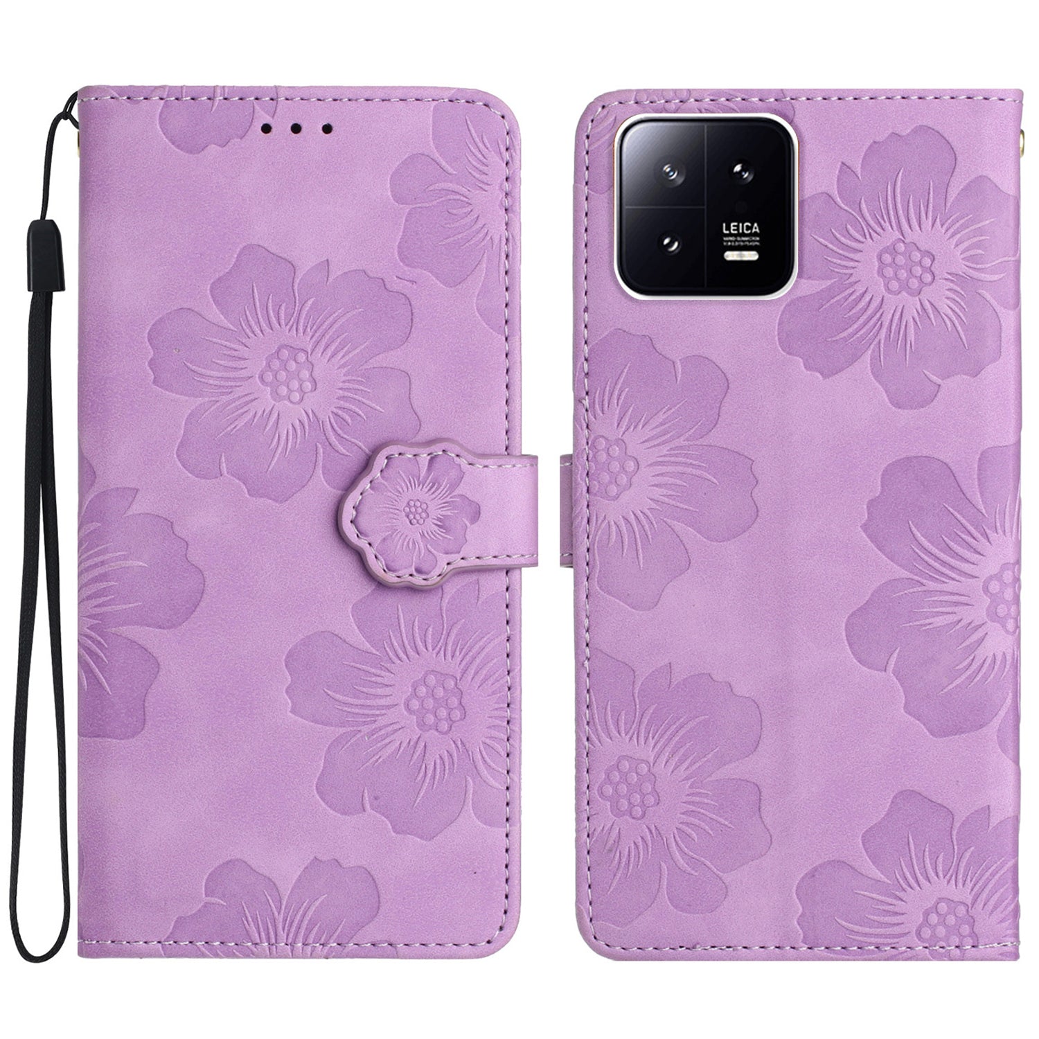 Leather Case for Xiaomi 13 Flowers Imprinted Stand Phone Wallet Shockproof Cover