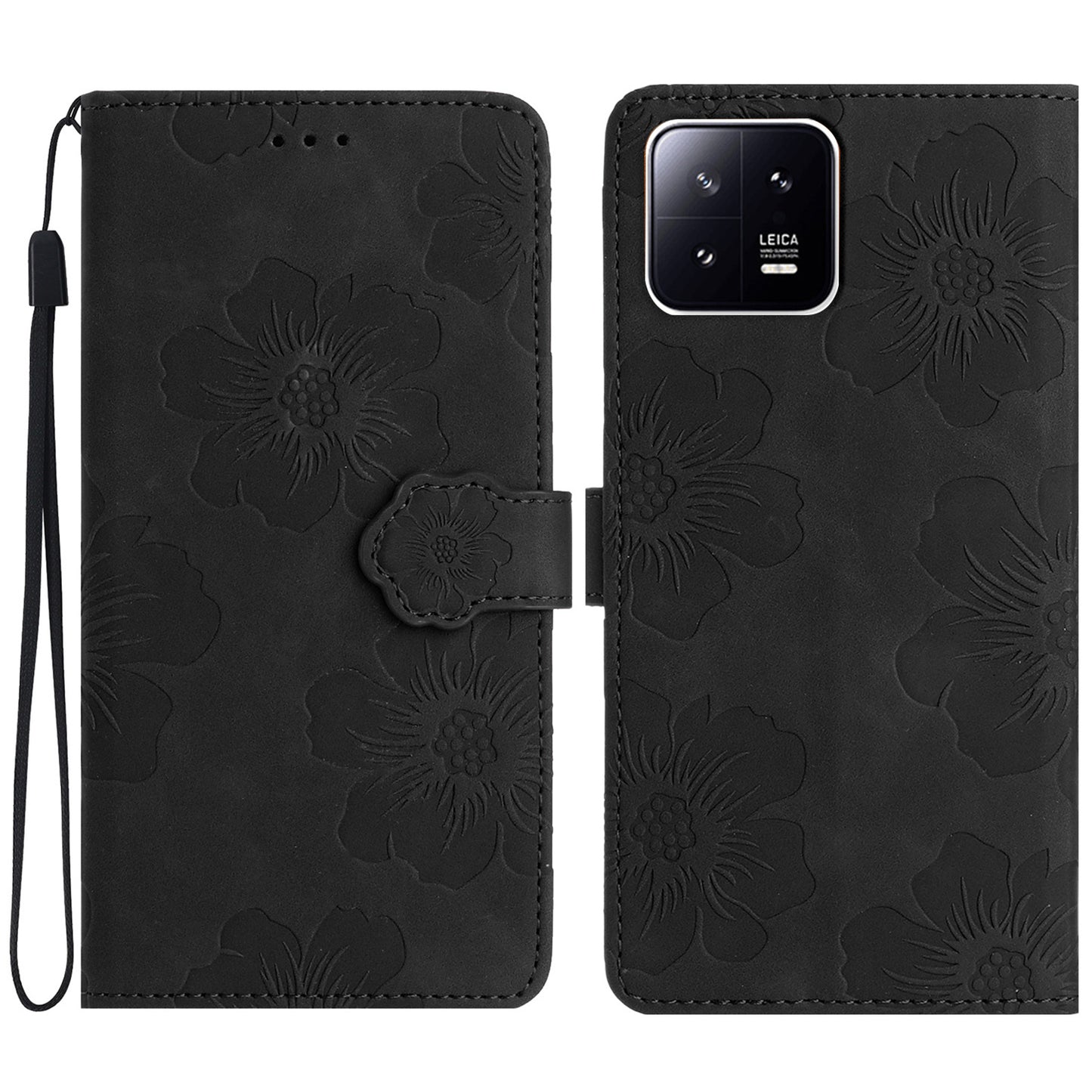 Leather Case for Xiaomi 13 Flowers Imprinted Stand Phone Wallet Shockproof Cover