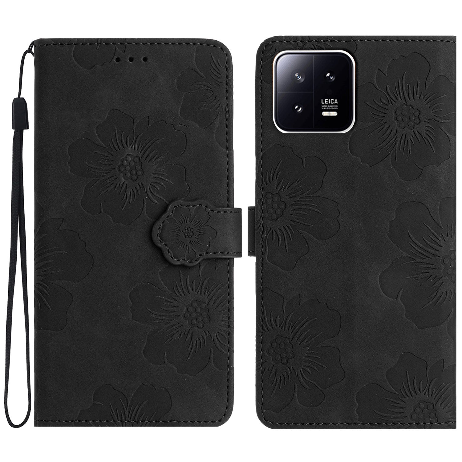 Leather Case for Xiaomi 13 Flowers Imprinted Stand Phone Wallet Shockproof Cover