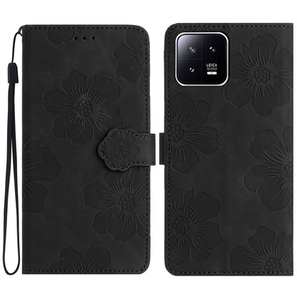 Leather Case for Xiaomi 13 Flowers Imprinted Stand Phone Wallet Shockproof Cover