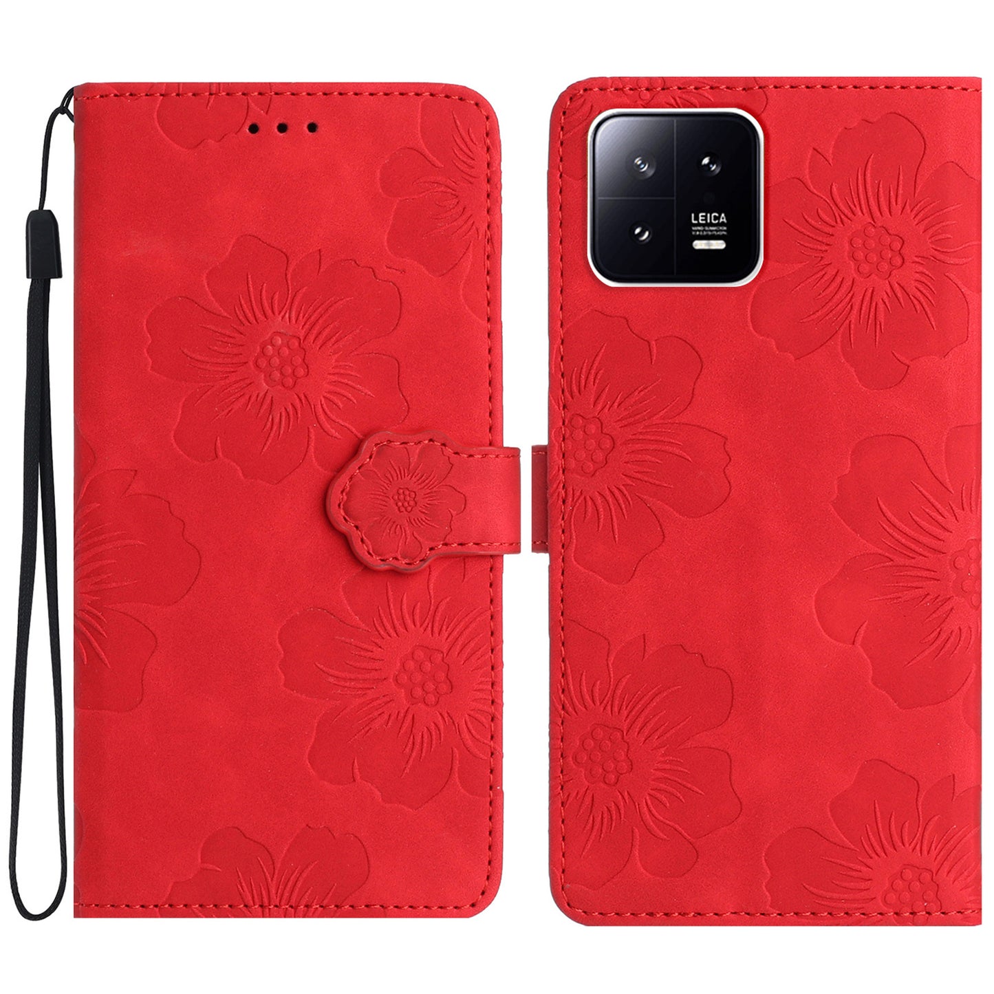 Leather Case for Xiaomi 13 Flowers Imprinted Stand Phone Wallet Shockproof Cover