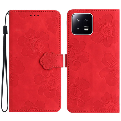 Leather Case for Xiaomi 13 Flowers Imprinted Stand Phone Wallet Shockproof Cover