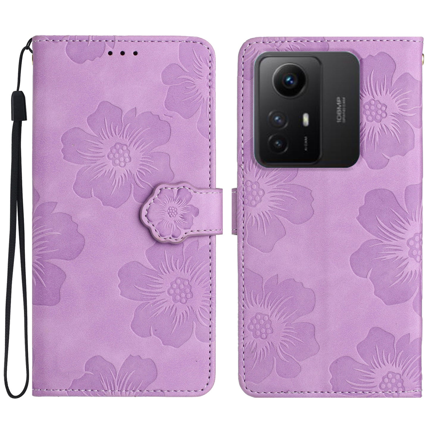 For Xiaomi Redmi Note 12S 4G Drop-proof Leather Phone Shell Flowers Imprinted Stand Wallet Case