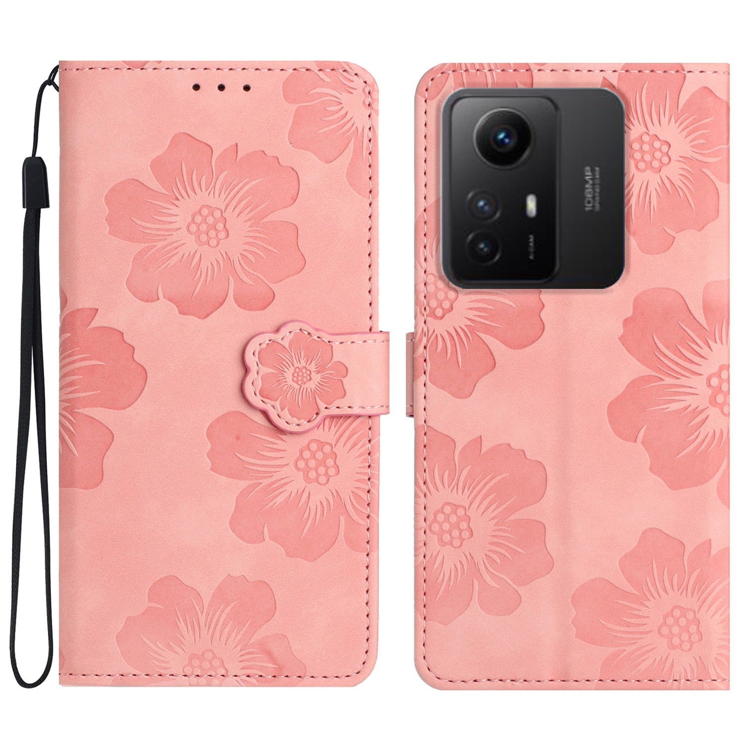 For Xiaomi Redmi Note 12S 4G Drop-proof Leather Phone Shell Flowers Imprinted Stand Wallet Case