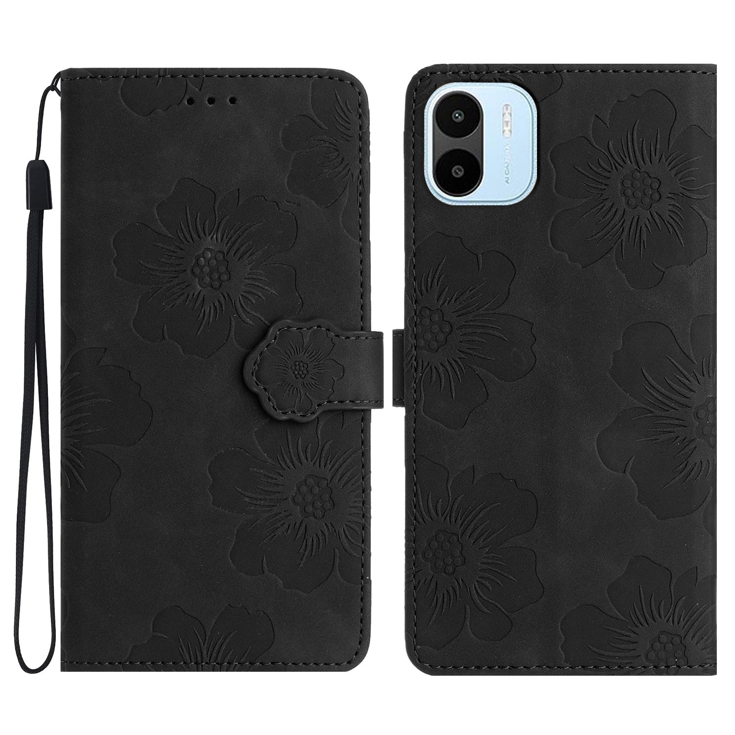 For Xiaomi Redmi A1 4G / A2 4G Flowers Imprinted Phone Wallet Case PU Leather Stand Cover