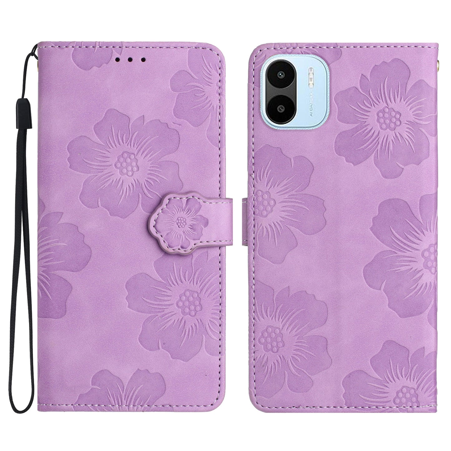 For Xiaomi Redmi A1 4G / A2 4G Flowers Imprinted Phone Wallet Case PU Leather Stand Cover