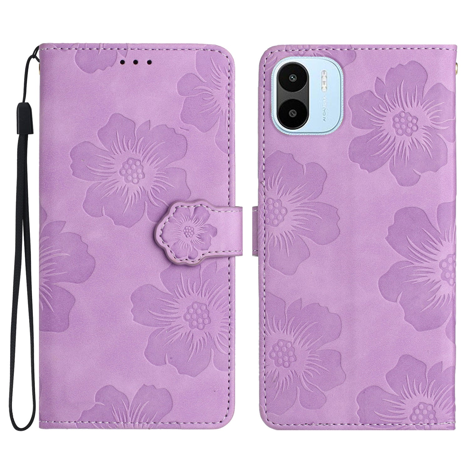 For Xiaomi Redmi A1 4G / A2 4G Flowers Imprinted Phone Wallet Case PU Leather Stand Cover