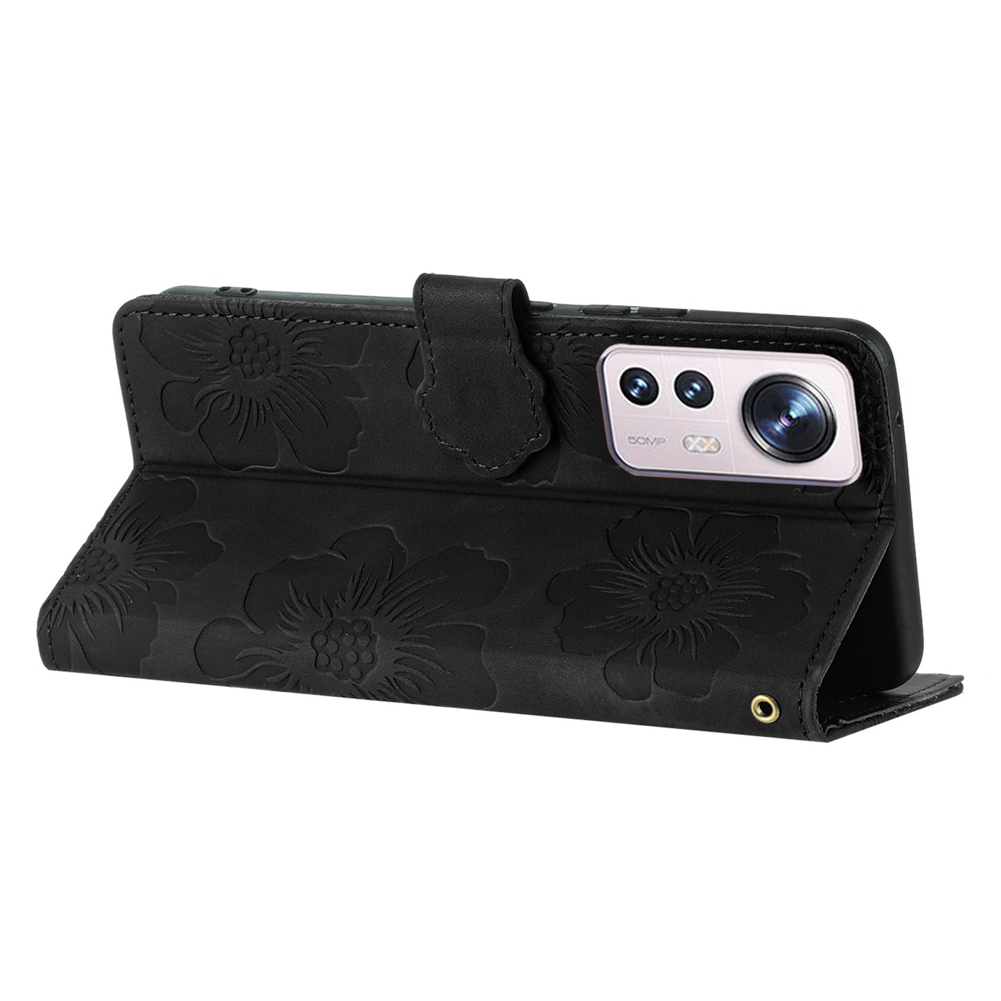 For Xiaomi 12 Pro 5G / 12 Pro (Dimensity) 5G / 12S Pro 5G Phone Leather Case Flowers Imprinted Stand Wallet Cover