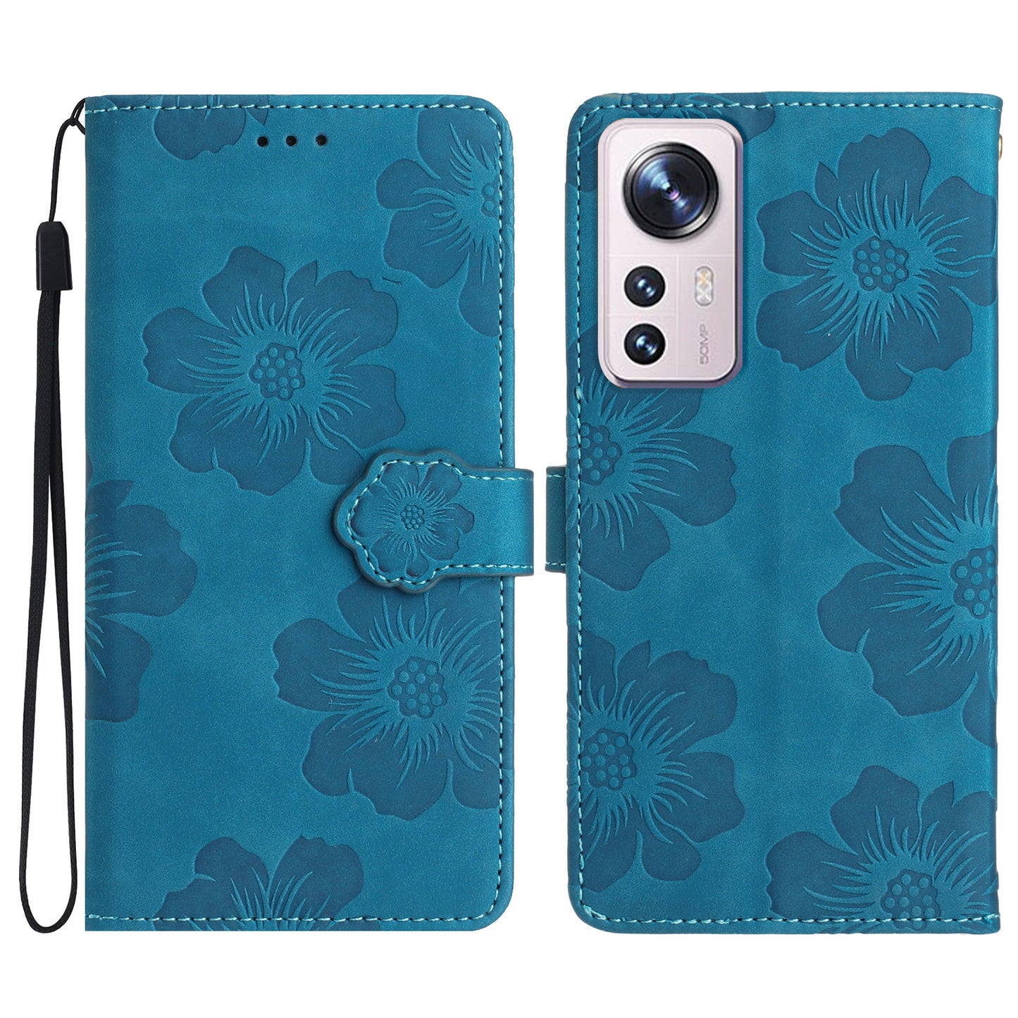 For Xiaomi 12 Pro 5G / 12 Pro (Dimensity) 5G / 12S Pro 5G Phone Leather Case Flowers Imprinted Stand Wallet Cover