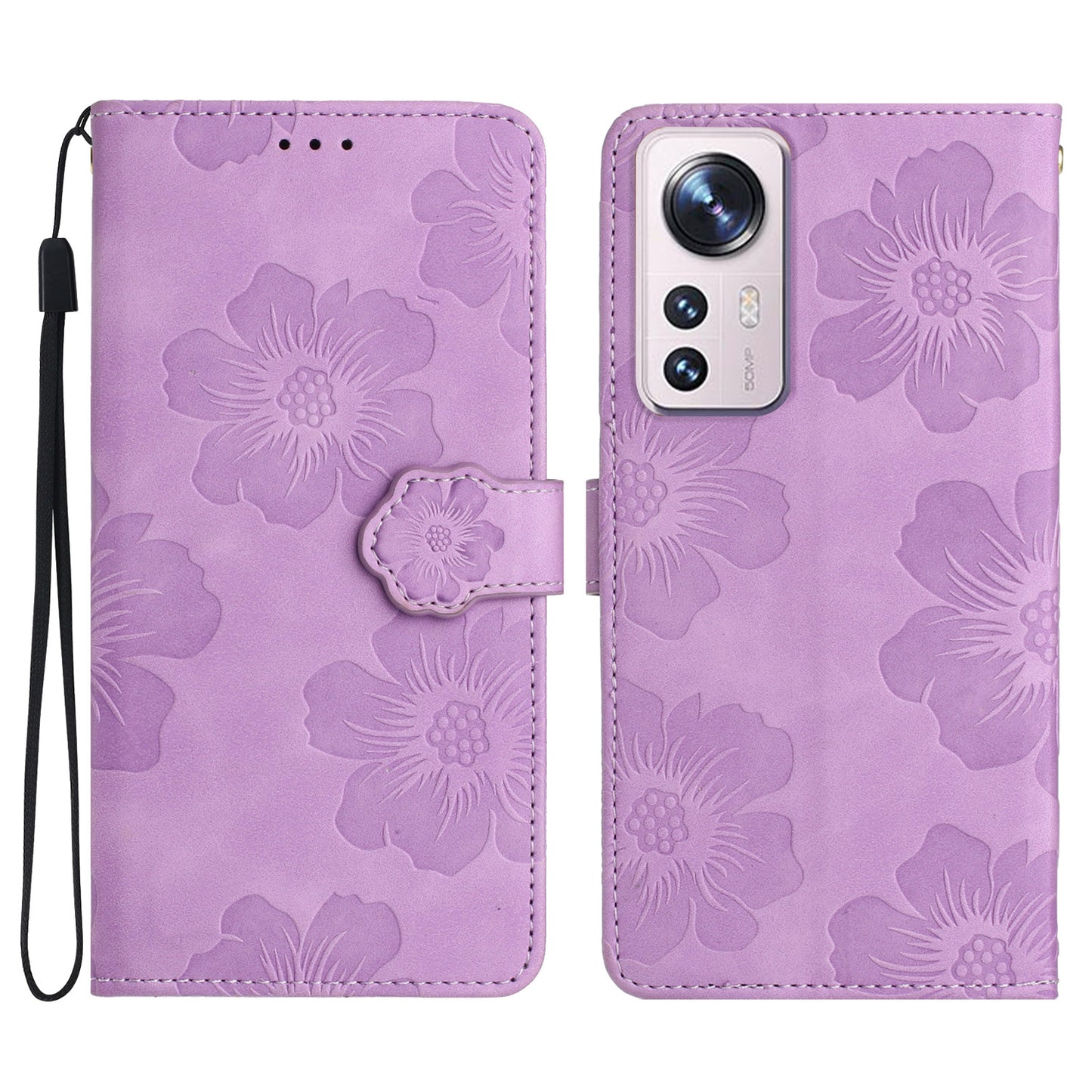 For Xiaomi 12 Pro 5G / 12 Pro (Dimensity) 5G / 12S Pro 5G Phone Leather Case Flowers Imprinted Stand Wallet Cover