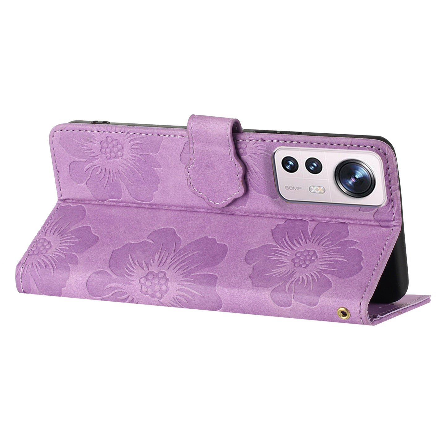 For Xiaomi 12 Pro 5G / 12 Pro (Dimensity) 5G / 12S Pro 5G Phone Leather Case Flowers Imprinted Stand Wallet Cover