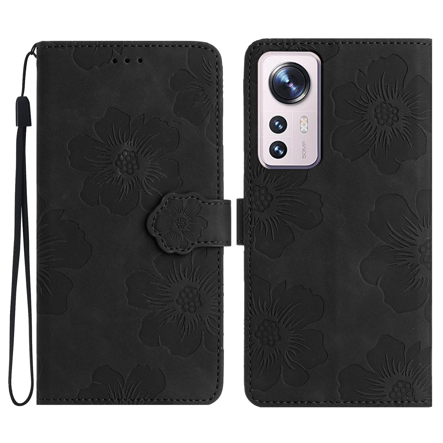For Xiaomi 12 Lite 5G Flowers Imprinted PU Leather Wallet Case Cell Phone Stand Cover