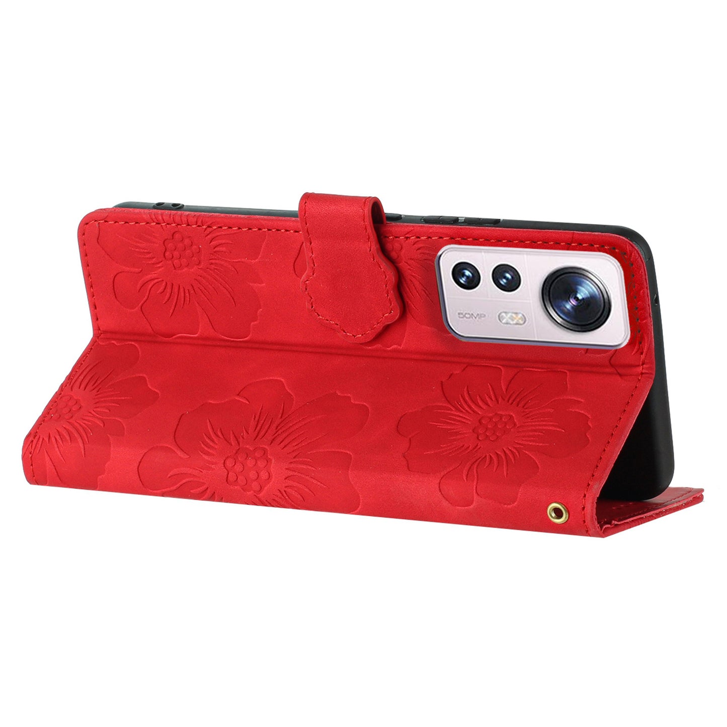 For Xiaomi 12 Lite 5G Flowers Imprinted PU Leather Wallet Case Cell Phone Stand Cover