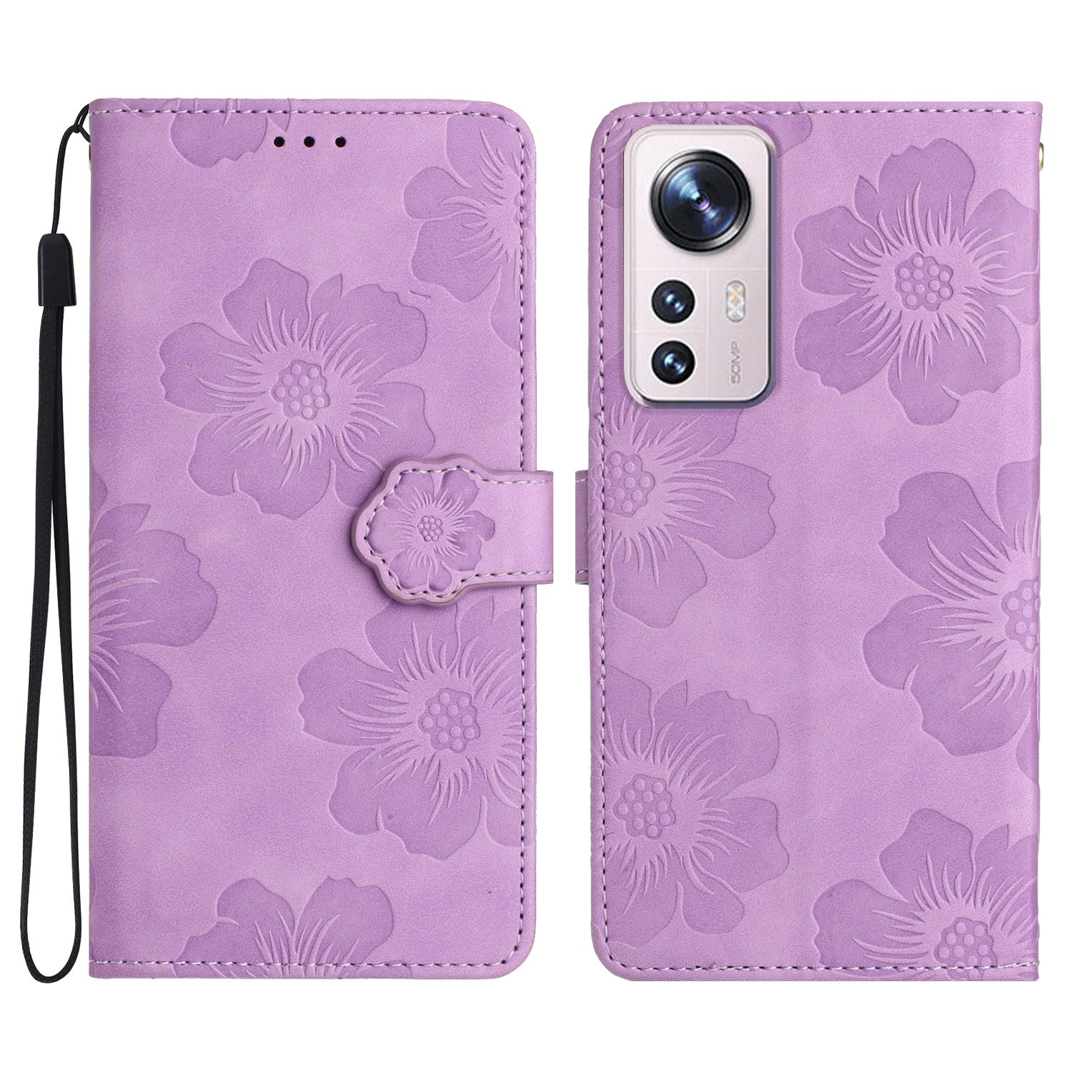 For Xiaomi 12 Lite 5G Flowers Imprinted PU Leather Wallet Case Cell Phone Stand Cover