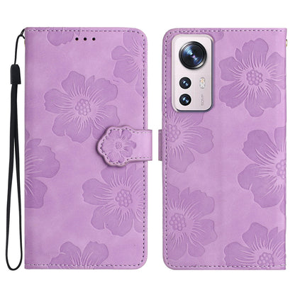 For Xiaomi 12 Lite 5G Flowers Imprinted PU Leather Wallet Case Cell Phone Stand Cover