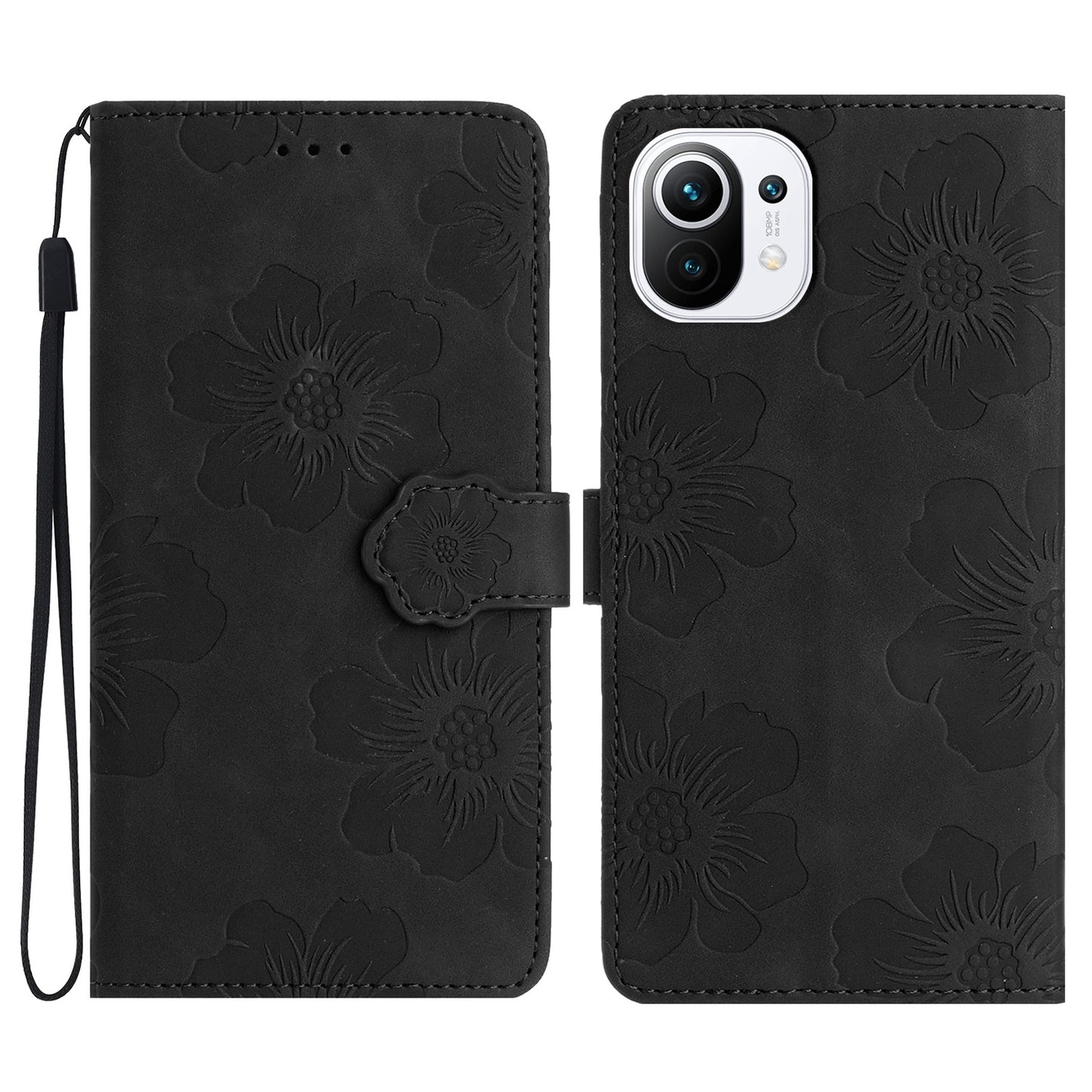 Wallet Phone Case for Xiaomi Mi 11 Lite 4G / 5G / 11 Lite 5G NE , PU Leather Flowers Imprinted Flip Stand Cover