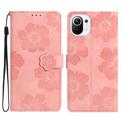 Wallet Phone Case for Xiaomi Mi 11 Lite 4G / 5G / 11 Lite 5G NE , PU Leather Flowers Imprinted Flip Stand Cover