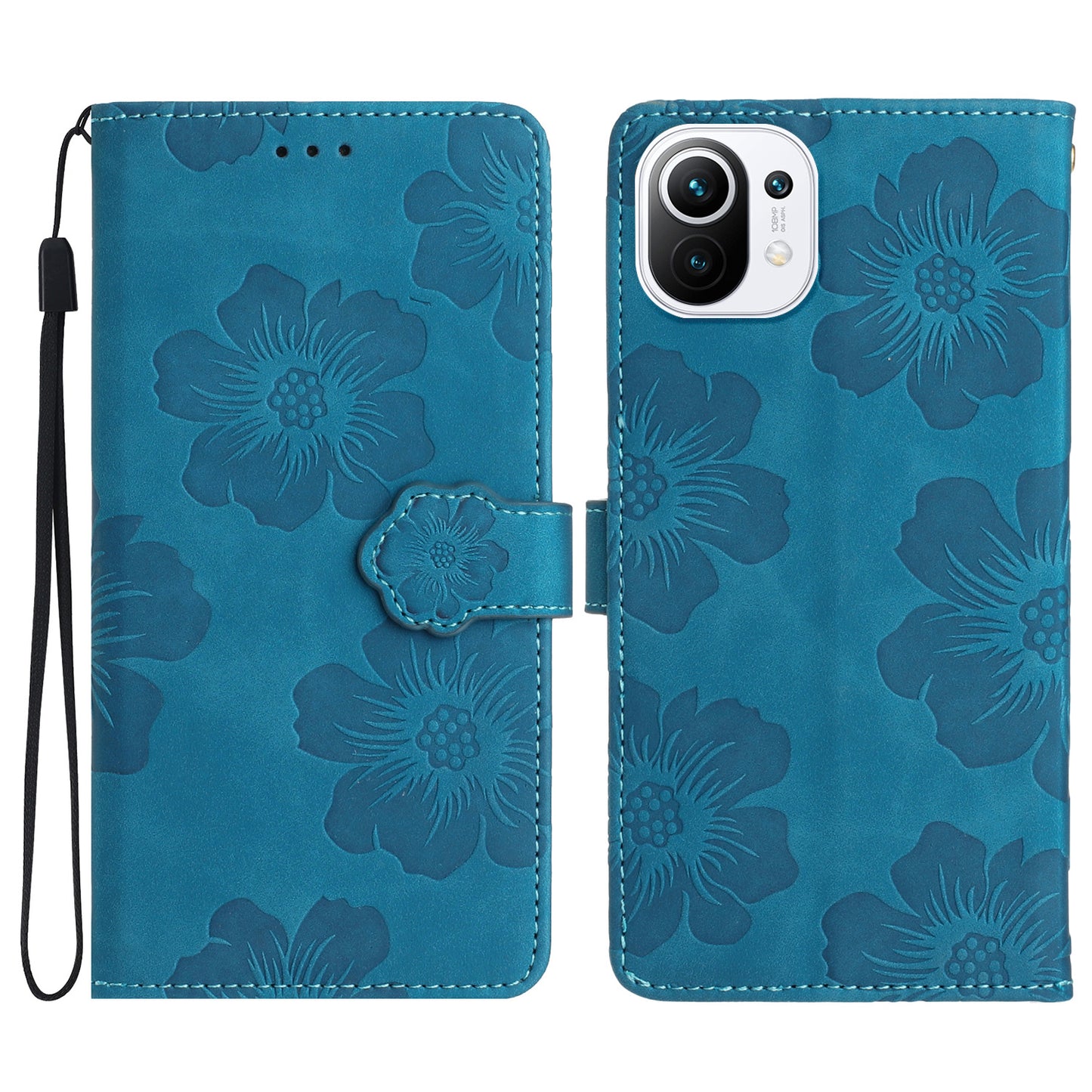 Wallet Phone Case for Xiaomi Mi 11 Lite 4G / 5G / 11 Lite 5G NE , PU Leather Flowers Imprinted Flip Stand Cover