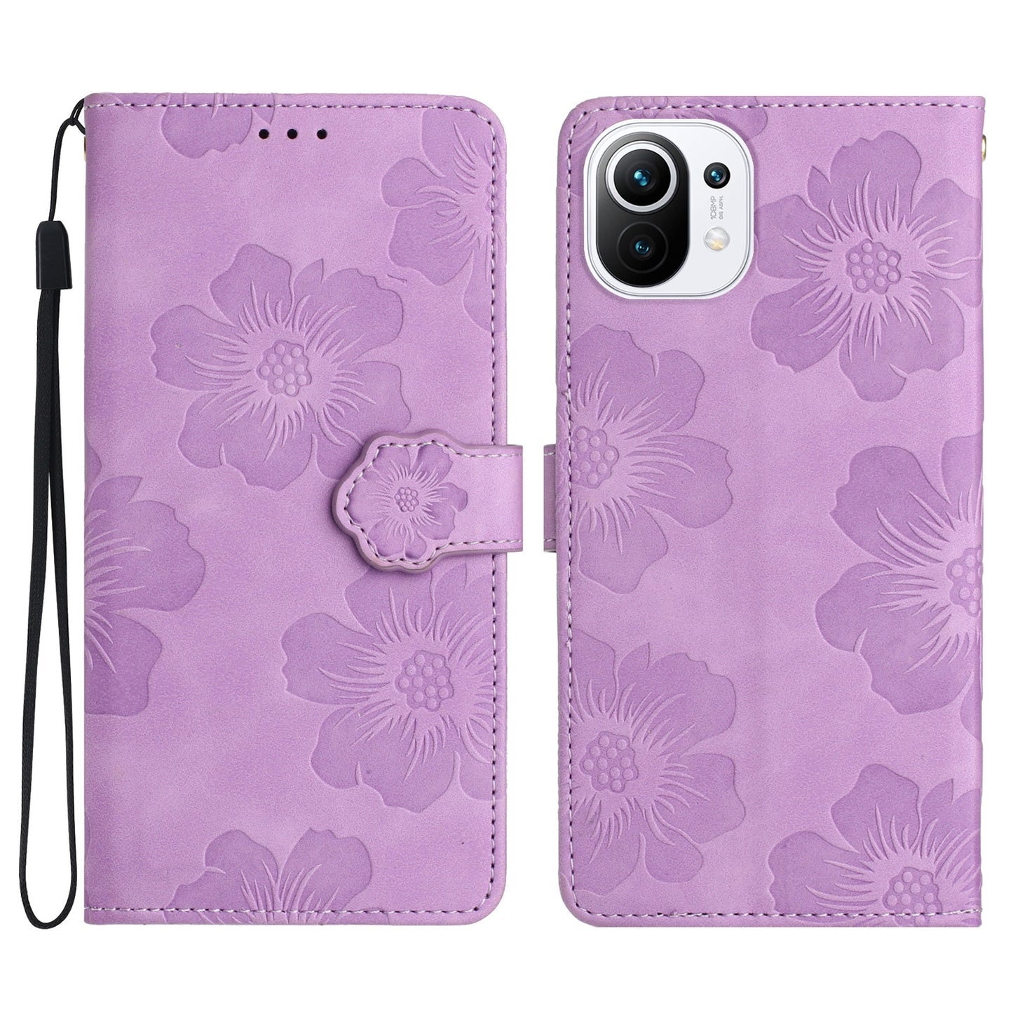 Wallet Phone Case for Xiaomi Mi 11 Lite 4G / 5G / 11 Lite 5G NE , PU Leather Flowers Imprinted Flip Stand Cover