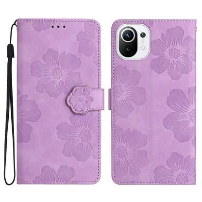 Wallet Phone Case for Xiaomi Mi 11 Lite 4G / 5G / 11 Lite 5G NE , PU Leather Flowers Imprinted Flip Stand Cover