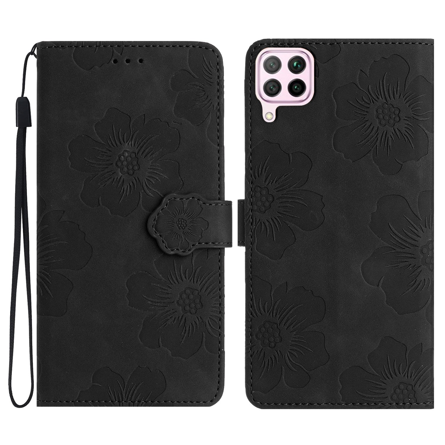 For Huawei P40 lite 4G Flowers Imprinted PU Leather Stand Case Wallet Anti-drop Phone Cover