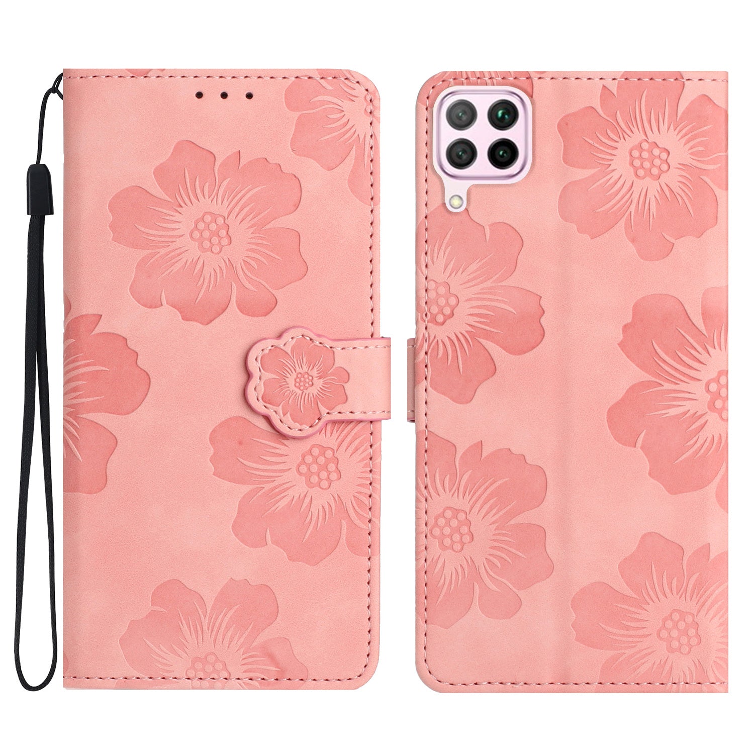 For Huawei P40 lite 4G Flowers Imprinted PU Leather Stand Case Wallet Anti-drop Phone Cover