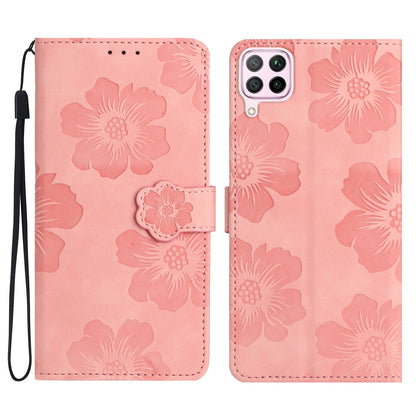 For Huawei P40 lite 4G Flowers Imprinted PU Leather Stand Case Wallet Anti-drop Phone Cover