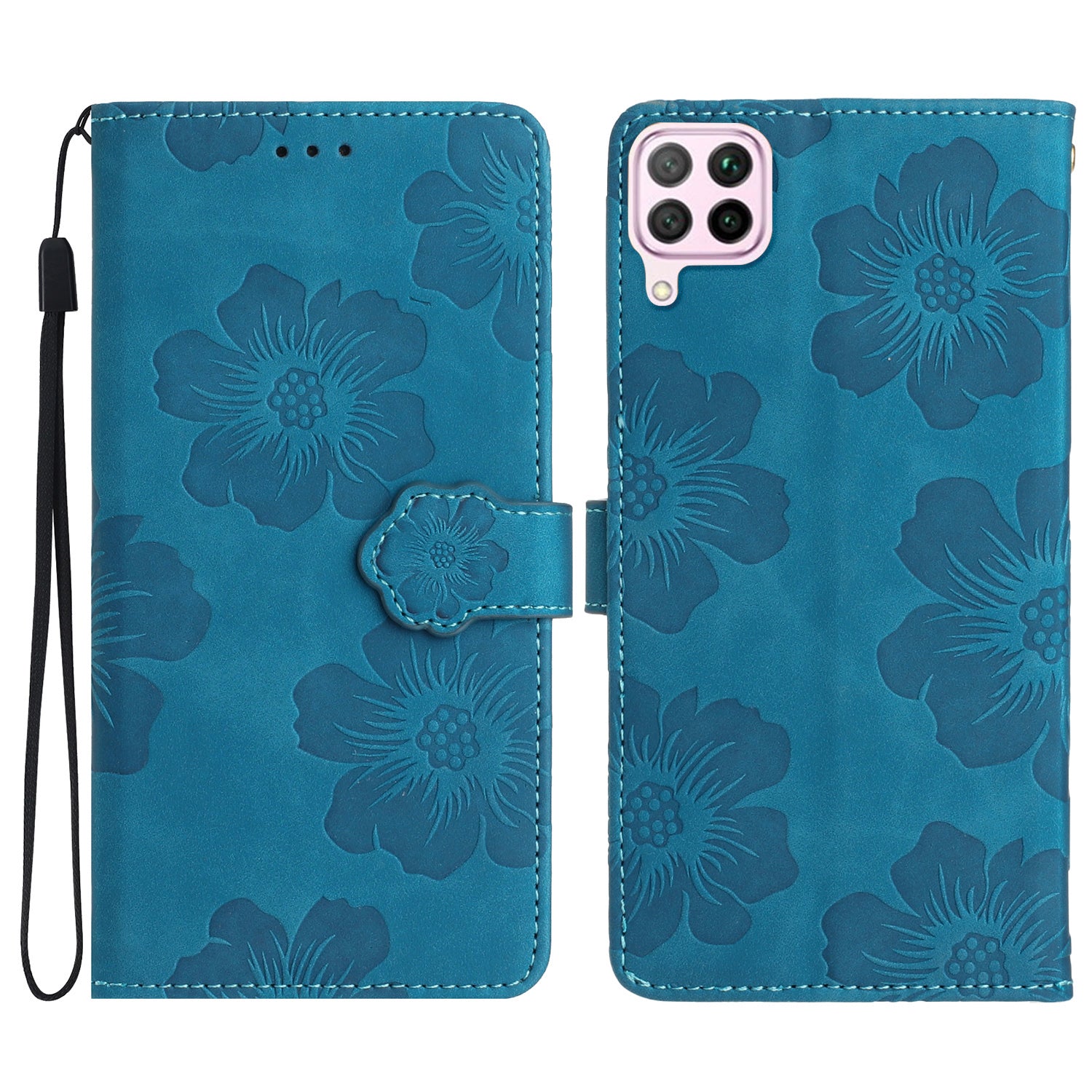 For Huawei P40 lite 4G Flowers Imprinted PU Leather Stand Case Wallet Anti-drop Phone Cover