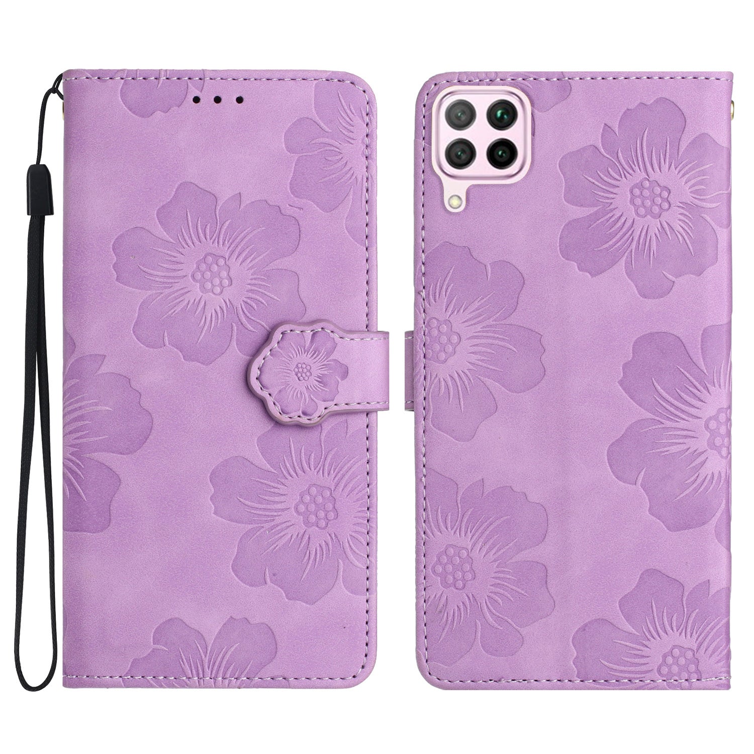 For Huawei P40 lite 4G Flowers Imprinted PU Leather Stand Case Wallet Anti-drop Phone Cover