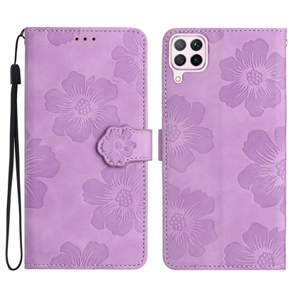 For Huawei P40 lite 4G Flowers Imprinted PU Leather Stand Case Wallet Anti-drop Phone Cover