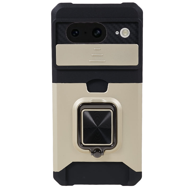 For Google Pixel 8 Card Holder Kickstand Phone Case Slide Lens Protection PC+TPU Phone Cover