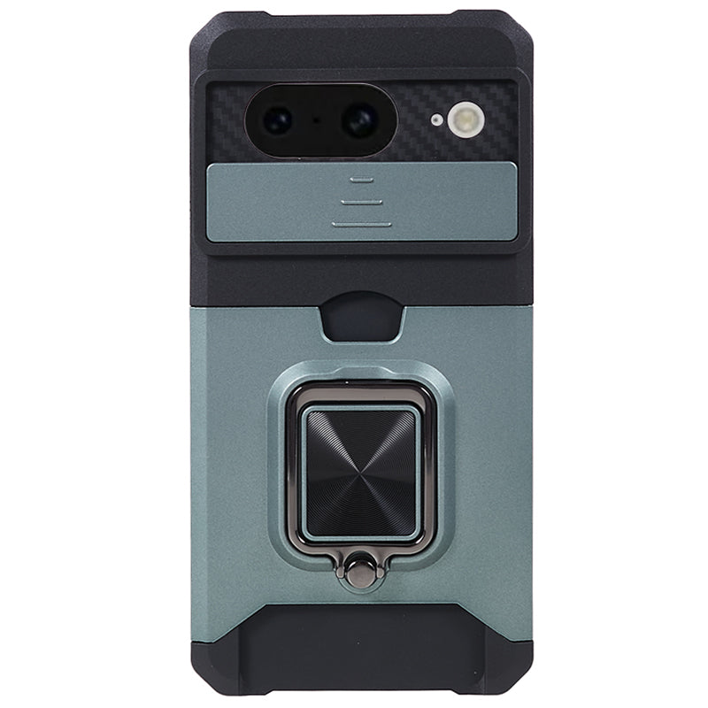 For Google Pixel 8 Card Holder Kickstand Phone Case Slide Lens Protection PC+TPU Phone Cover
