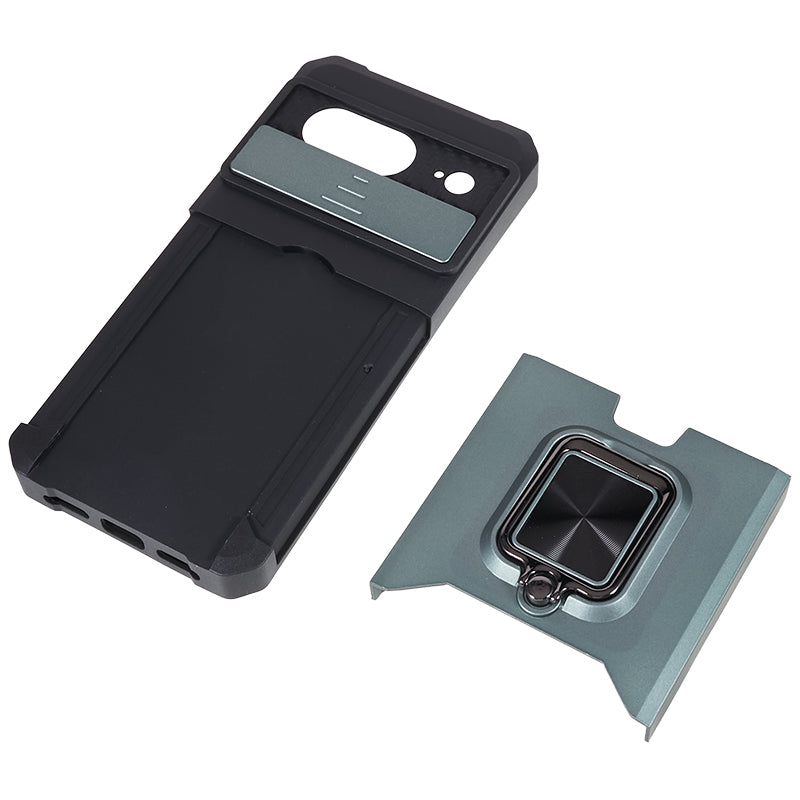 For Google Pixel 8 Card Holder Kickstand Phone Case Slide Lens Protection PC+TPU Phone Cover