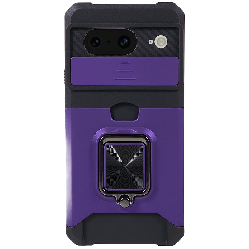 For Google Pixel 8 Card Holder Kickstand Phone Case Slide Lens Protection PC+TPU Phone Cover
