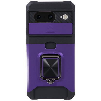 For Google Pixel 8 Card Holder Kickstand Phone Case Slide Lens Protection PC+TPU Phone Cover