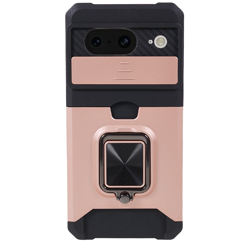 For Google Pixel 8 Card Holder Kickstand Phone Case Slide Lens Protection PC+TPU Phone Cover