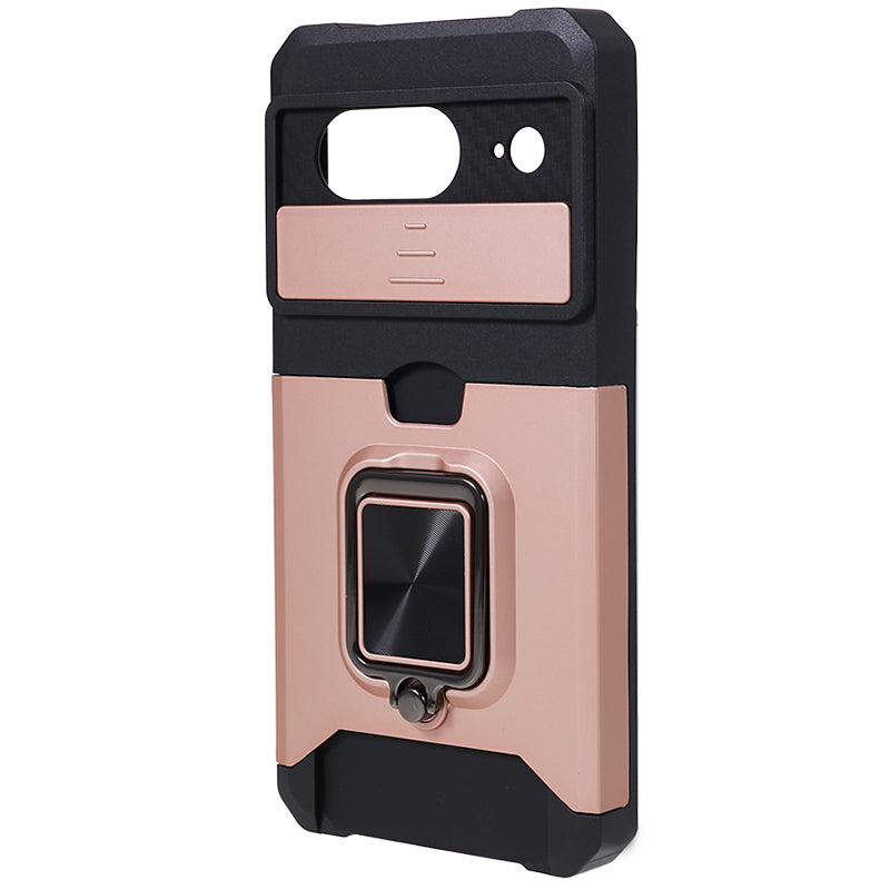 For Google Pixel 8 Card Holder Kickstand Phone Case Slide Lens Protection PC+TPU Phone Cover